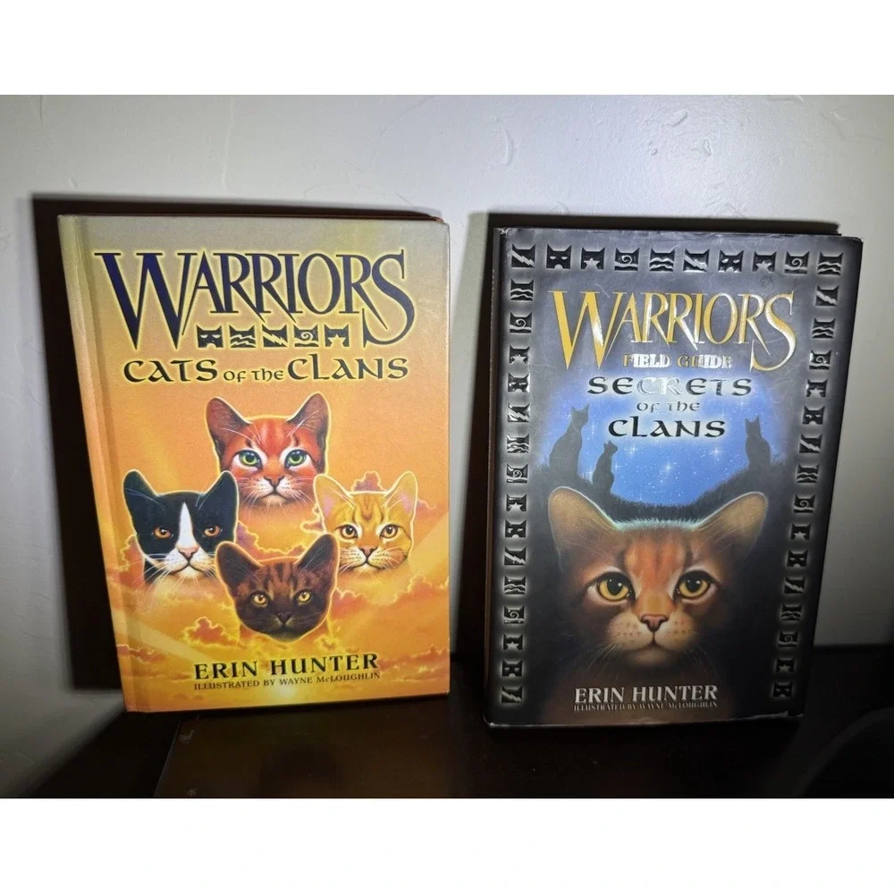 2 WARRIORS Cats of the Clan & Field Guide Secrets of the Clan HC Erin Hunter lot